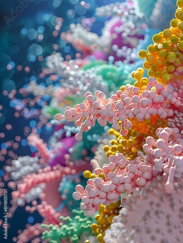 Colorful 3D Rendered Molecular Model of Bacterial Outer Membrane Structures Including Porins and photo