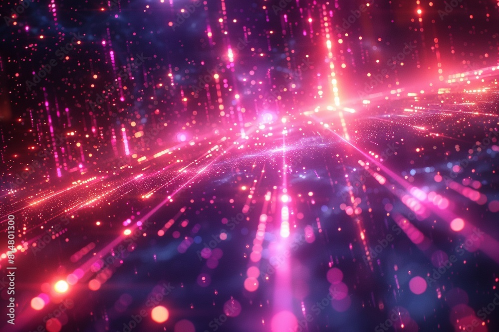A dynamic scene of neon light triangles and laser beams in the background, creating an atmosphere reminiscent of '80s synthwave aesthetics with vibrant colors. glowing lines of lasers A dynamic scene of neon light triangles and laser beams in the background, creating an atmosphere reminiscent of '80s synthwave aesthetics with vibrant colors. glowing lines of lasers