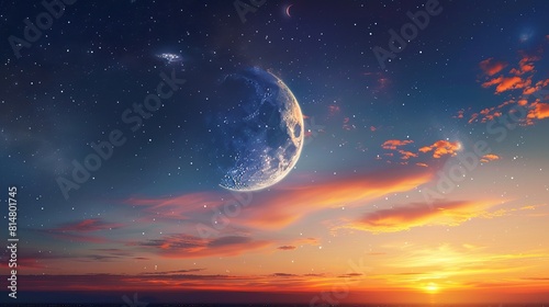 Background of half moon and starry sky photo