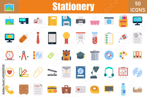 Wallpaper Mural Stationery Icons Set.Perfect Pixel.Vector Illustration Torontodigital.ca