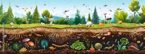 Visualization of Bacterial Interactions in Soil Ecosystems Showcasing Nutrient Cycling and Soil photo