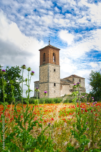 Ruined church in the abandoned town of Caudilla, Toledo (Spain).