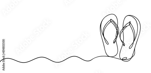 Continuous one line drawing flip flops. Beautiful minimal continuous line flipflop design vector