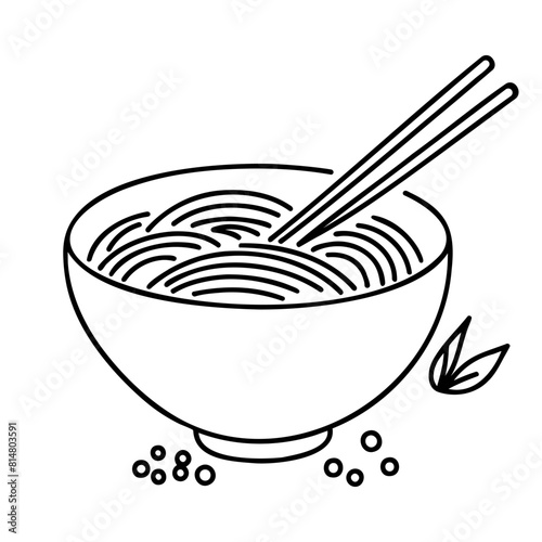 One continuous line drawing of fresh delicious Japanese ramen restaurant logo emblem. Fast food noodles template concept.
