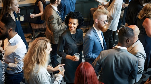 A group of coworkers socializing at a networking event photo