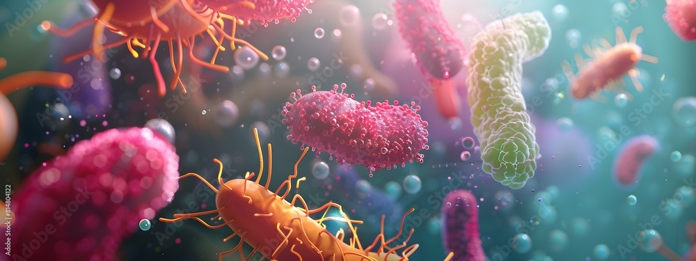 Microscopic view of microorganisms degrading industrial chemicals and pesticides in the environment Microscopic view of microorganisms degrading industrial chemicals and pesticides in the environment