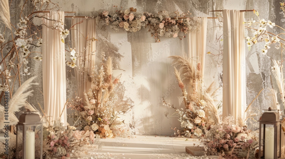 Wedding design on floral backdrop Wedding design on floral backdrop