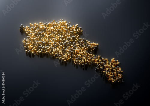 Armenia Map Made Of High Quality Premium Golden Metallic Copper Brass Pillars 3D Illustration