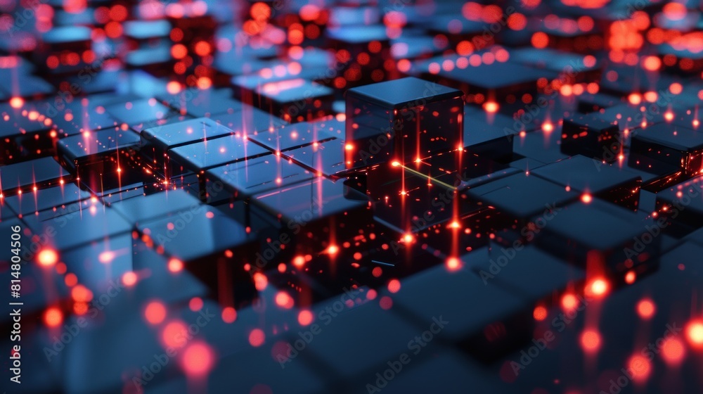 Digital background, squares and lines. Cube in virtual empty space, 3d illustration Digital background, squares and lines. Cube in virtual empty space, 3d illustration