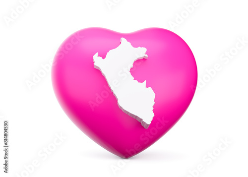 Pink Heart With White Map Of Peru Isolated On White Background 3d Illustration