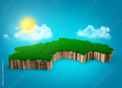 Guinea Map Soil Land Geology Cross Section With Green Grass And Rock Ground Texture 3d illustration