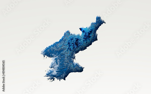 Deep Blue Water North Korea Map Shaded Relief Texture Map On White Background 3d Illustration