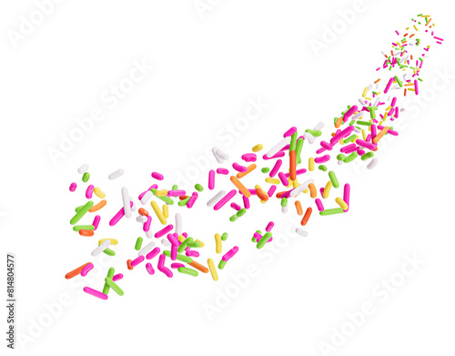 Colorful Sprinkles Or Meises For Cakes Flowing Coming In The Air On White Background 3D Illustration