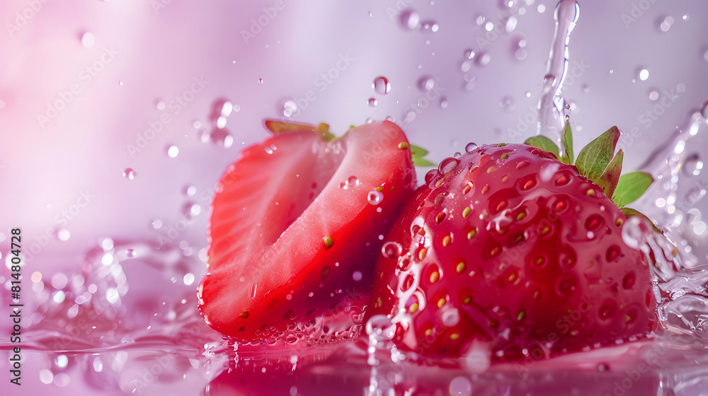 Close Up Of Strawberries With Water Droplets over blurred background Close Up Of Strawberries With Water Droplets over blurred background