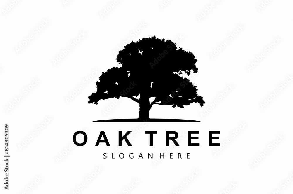 Old Oak Maple Tree Silhouette. Residential landscape vintage logo design