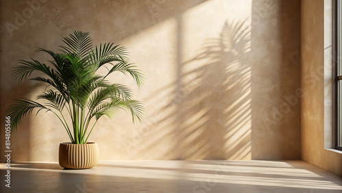 minimal product placement background with palm shadow