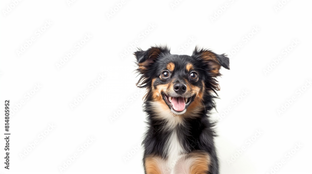 happy laughing cute puppy dog isolated on white background