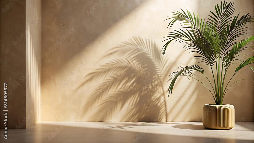 minimal product placement background with palm shadow minimal product placement background with palm shadow