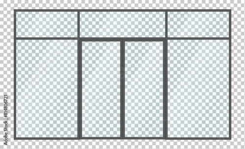 Glass office facade with entrance realistic vector illustration. Minimalist architecture of commercial building 3d object on transparent background