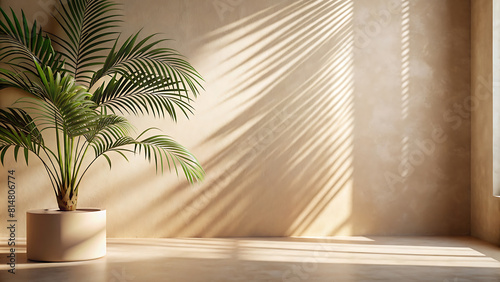 minimal product placement background with palm shadow