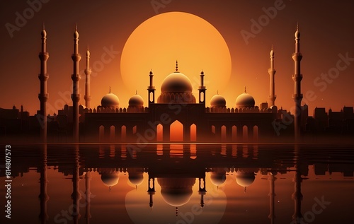 mosque on the water in the afternoon. Ramadan background. modern minimalist design