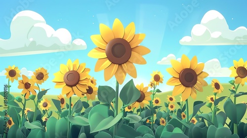 Sunflower flat design front view  summer theme  animation  vivid