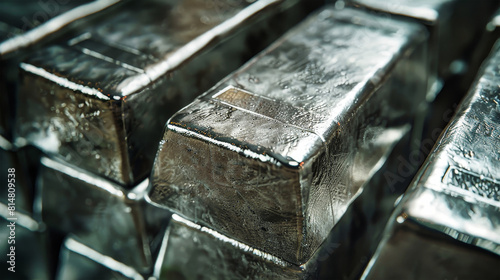A close-up view of a gleaming pile of silver bars, reflecting light in a mesmerizing display of metallic opulence