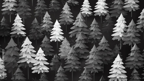 Temperate forest flat design top view  nature theme  animation  black and white