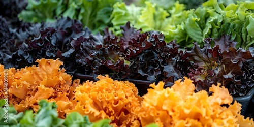 Sustainable Hydroponic Farm: Growing Vibrant Lettuces in a Tranquil Garden Environment. Concept Hydroponic Farming, Sustainable Agriculture, Vibrant Lettuces, Tranquil Garden photo