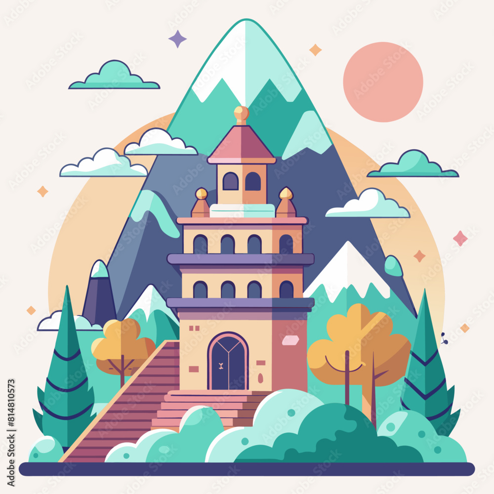 Minimalist mountain building, crafted in an adorable doodle style, Generative AI Minimalist mountain building, crafted in an adorable doodle style, Generative AI
