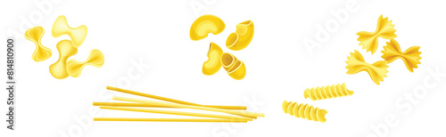 Different Pasta Raw Shape and Type Vector Set