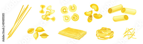 Different Pasta Raw Shape and Type Vector Set
