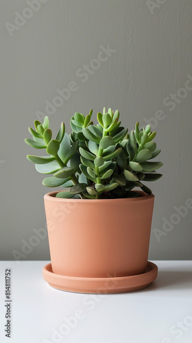 decorative house plants. a potted tiny jade plants with wall background