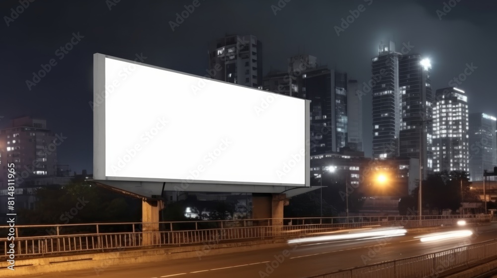 Blank white billboard on a night city view backgroung. Blank white billboard on a night city view backgroung.