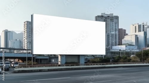 Blank large billboard in the city and building view background.