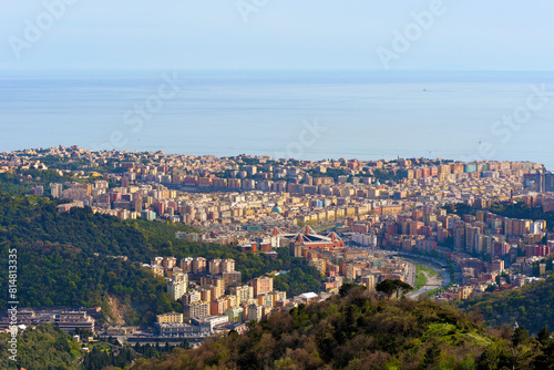 urban panorama from the hills of Genoa Italy