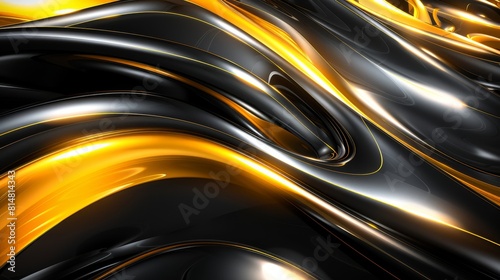 a dynamic and abstract pattern of flowing lines  illuminated to create a sense of movement and energy. The dominant colors are black  gold  and yellow  with the flowing lines creating wave.