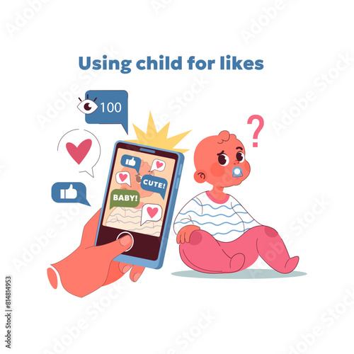 Ethical concerns in family blogging. Vector illustration