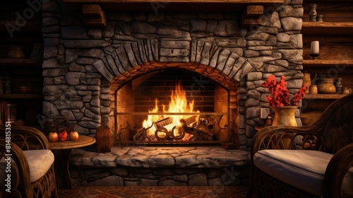 Cozy fireplace with crackling flames