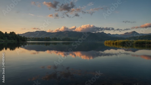 sunset over lake looks like sun is seting in the lake photo