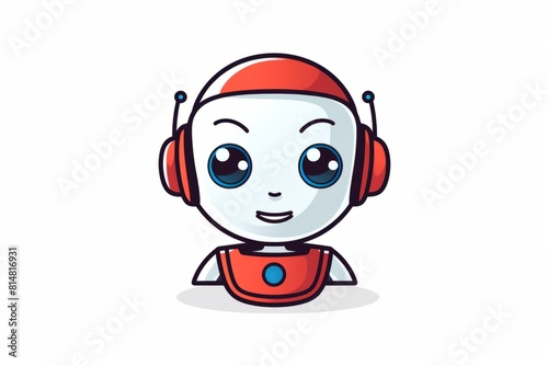 Cute happy robot face avatar. Chat bot icon in simple modern flat style.