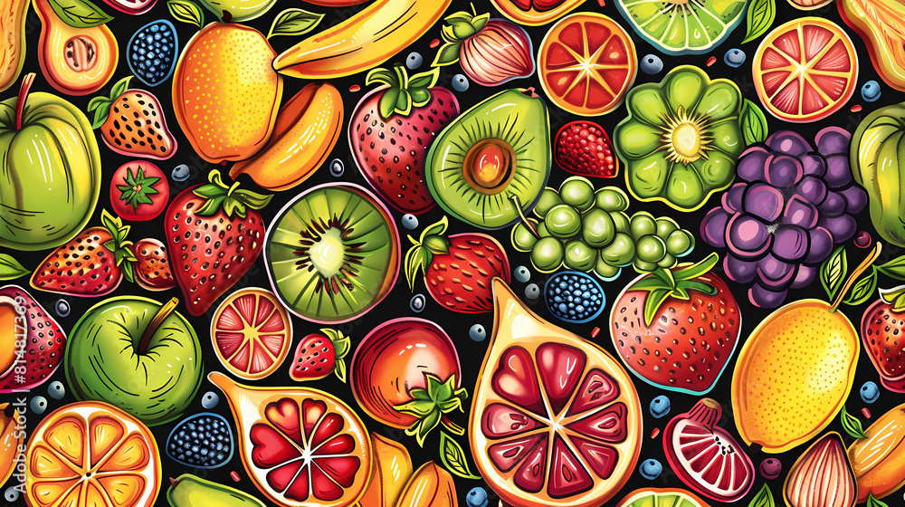 Cartoon doodles fruits seamless pattern vector image Cartoon doodles fruits seamless pattern vector image