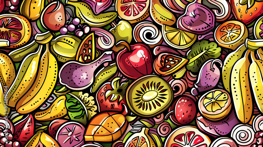 Naklejka premium Cartoon doodles fruits seamless pattern vector image
