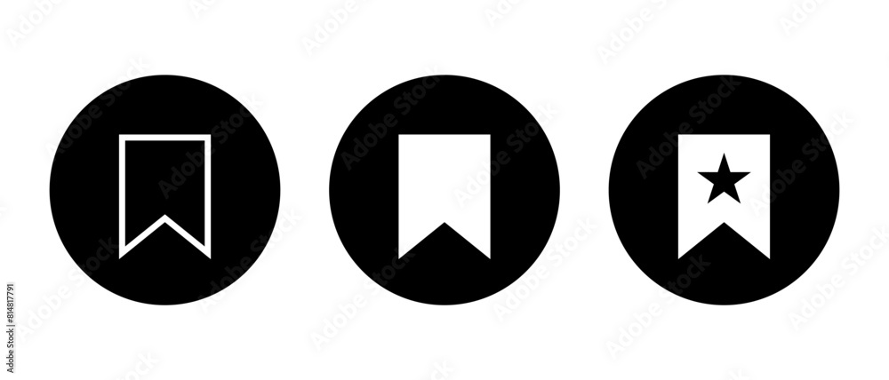 Bookmark icon on black circle. Book ribbon concept Bookmark icon on black circle. Book ribbon concept