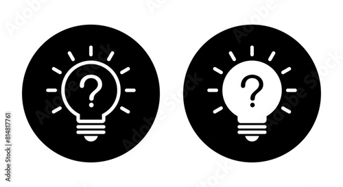 Question mark light bulb icon on black circle. Faq lamp concept