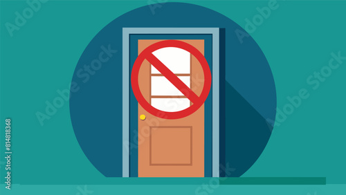 A closed door with a no soliciting sign symbolizing students protection against aggressive lenders.. Vector illustration