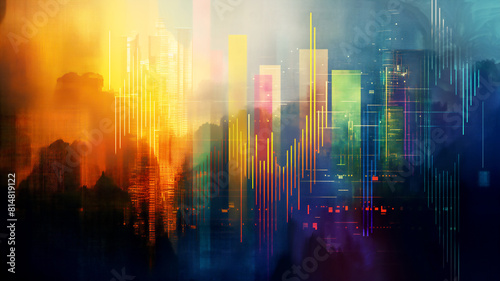 Abstract colorful bar chart city financial data background banner