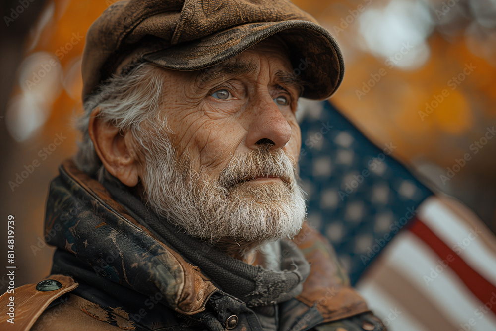 Portrait of old man veteran soldier. Memorial day to honor war heroes ...