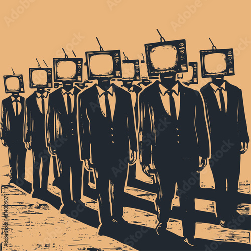 A mans with a TV instead of a head, vector illustration	