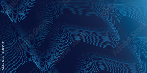 Abstract modern blue horizontal background with shining wavy lines